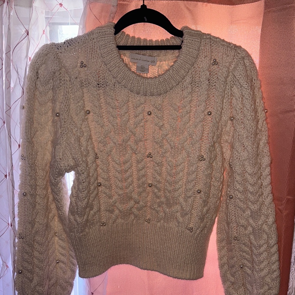 Women's Cream Cable Knit Sweater house of Harlow 1960